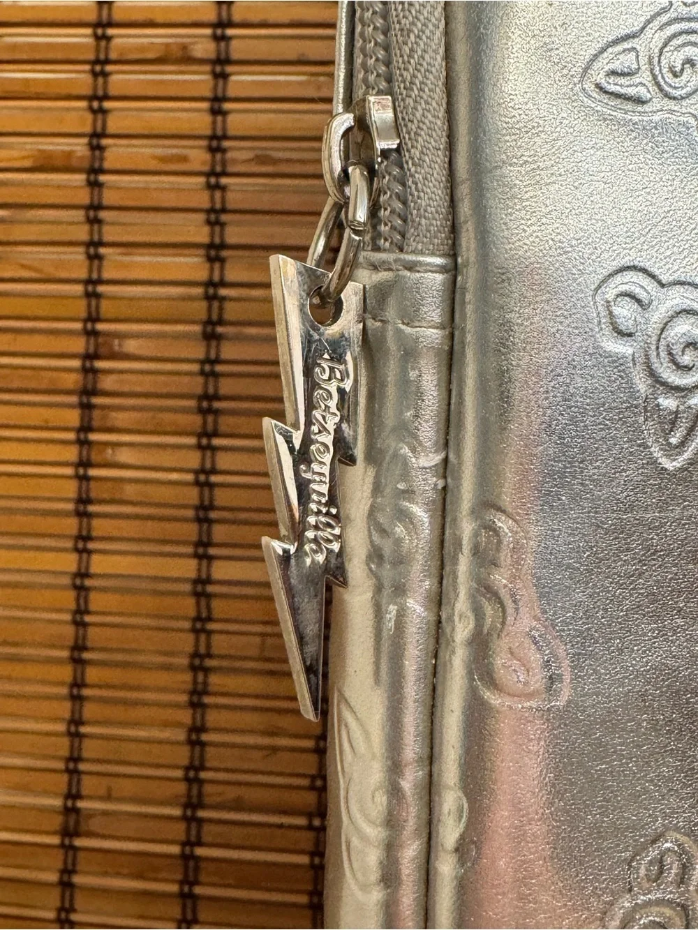 Betseyville Silver Metallic Laptop Bag Embossed Lip and Flaral Pattern
